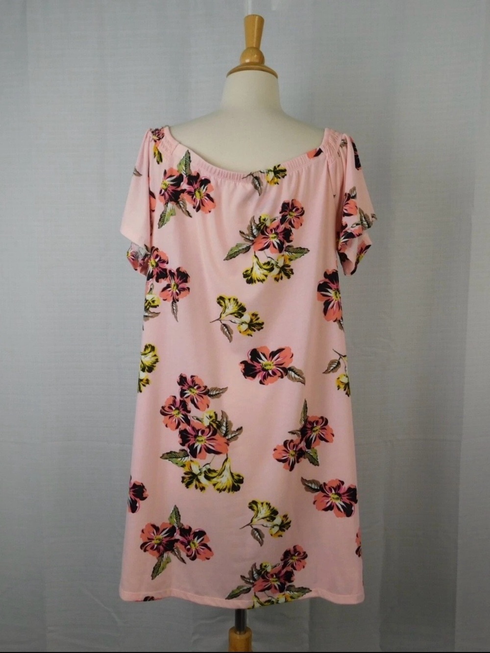 West Loop Peach Floral Off-the-Shoulder Dress Mini Cottagecore Stretchy